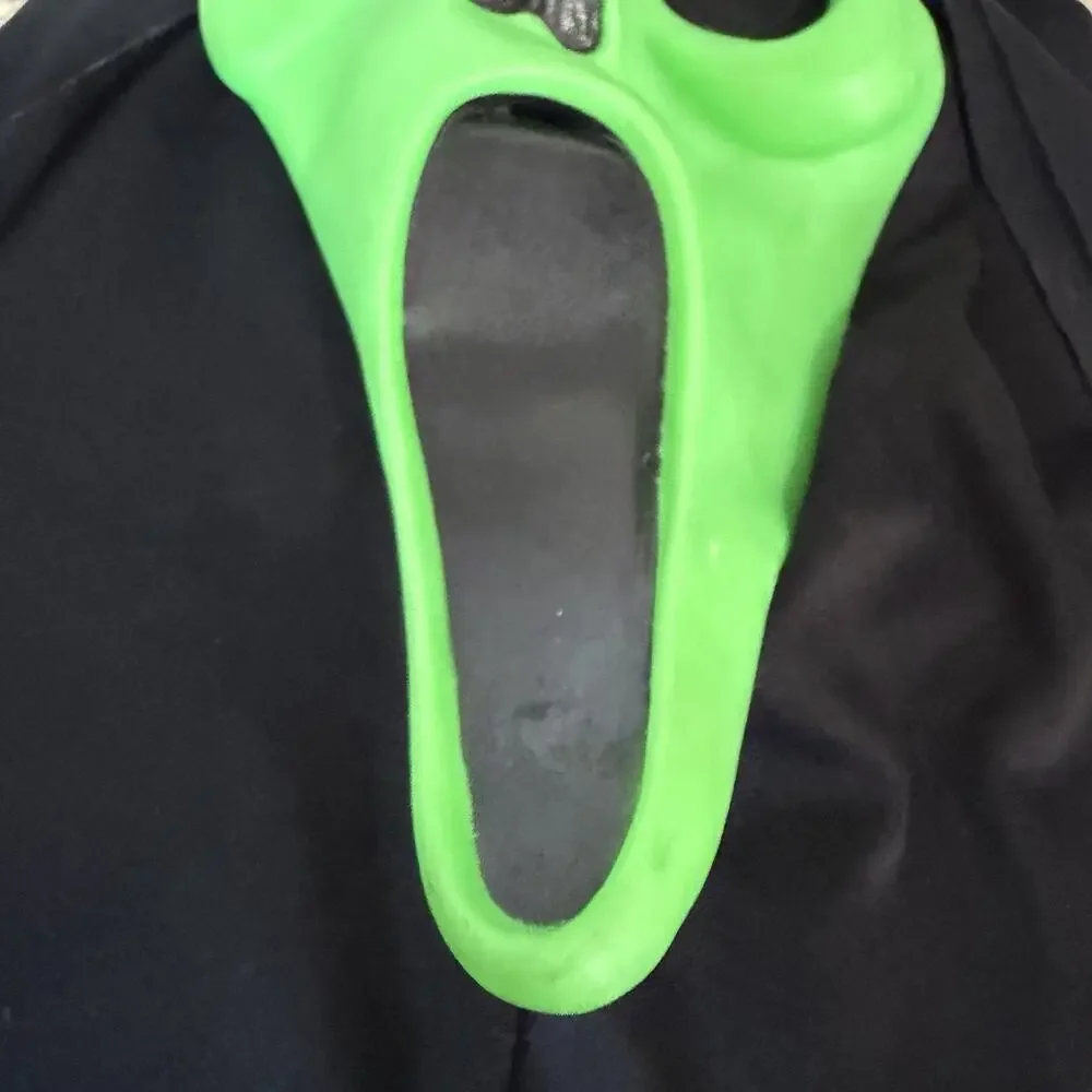 Vintage Easter Unlimited Ghost Face Scream Neon Green Mask Hood Halloween EUC